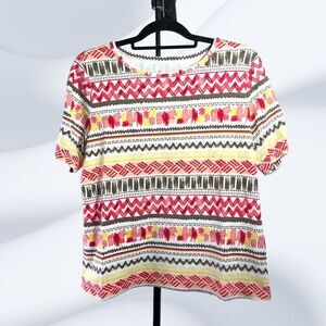 Ultra‎ Softs Womens Multicolor Geometric S.S. Pullover Casual T-Shirt Size L